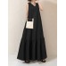 Solid Color V-neck Sleeveless Ruffles Hem Pleated Maxi Dress With Pocket