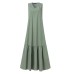 Solid Color V-neck Sleeveless Ruffles Hem Pleated Maxi Dress With Pocket