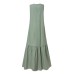 Solid Color V-neck Sleeveless Ruffles Hem Pleated Maxi Dress With Pocket