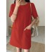 Solid Pocket Short Sleeve Casual Midi Dress