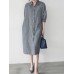 Stripe Button Lapel Casual Cotton Shirt Dress