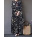 Tree Print Side Pockets O-neck 3/4 Sleeve Cotton Dress