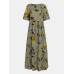 Vintage Floral Print Short Sleeve Loose Casual Maxi Dress