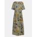 Vintage Floral Print Short Sleeve Loose Casual Maxi Dress