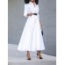 Women Basic Button Down Front Lapel Solid Color Long Sleeve Shirt Dress