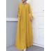 Women Button Front Kaftan Robe Long Sleeve Shirt Maxi Dresses With Pocket