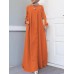 Women Button Front Kaftan Robe Long Sleeve Shirt Maxi Dresses With Pocket