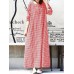 Women Casual Plaid Half Button Front Long Sleeve Maxi Dresses