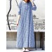 Women Casual Plaid Half Button Front Long Sleeve Maxi Dresses