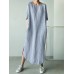 Women Cotton Solid Color Loose Half Sleeve Side Pockets Dress