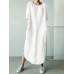 Women Cotton Solid Color Loose Half Sleeve Side Pockets Dress