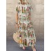 Women Ethnic Style Figure Print Round Neck Short Sleeve Loose Baggy Maxi Dresses