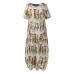 Women Ethnic Style Figure Print Round Neck Short Sleeve Loose Baggy Maxi Dresses