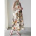 Women Plant Floral Print Sleeveless Loose Maxi Dress With Side Pocket