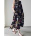 Women Plant Floral Print Sleeveless Loose Maxi Dress With Side Pocket