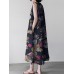 Women Plant Floral Print Sleeveless Loose Maxi Dress With Side Pocket