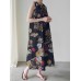 Women Plant Floral Print Sleeveless Loose Maxi Dress With Side Pocket