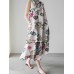 Women Plant Floral Print Sleeveless Loose Maxi Dress With Side Pocket