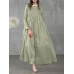 Women Square Neck Pleated Button Casual Maxi Vintage Dress With Side Pockets