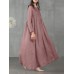 Women Square Neck Pleated Button Casual Maxi Vintage Dress With Side Pockets