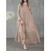 Women Square Neck Pleated Button Casual Maxi Vintage Dress With Side Pockets