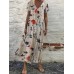 Women V-Neck Floral Printed Bohemian Leisure Casual Loose Dress