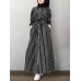 Women Vertical Stripe Lapel Kaftan Long Sleeve Shirt Maxi Dresses With Belt