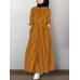 Women Vertical Stripe Lapel Kaftan Long Sleeve Shirt Maxi Dresses With Belt