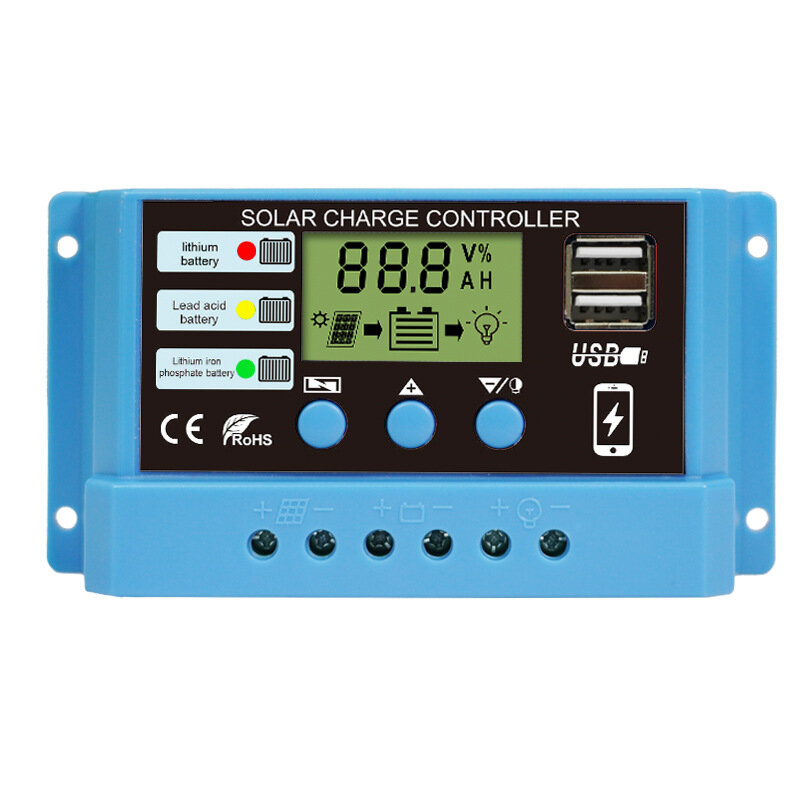 30A 20A 10A Solar Charge Controller 12V 24V Auto Solar Panel PV LCD Controller For Lead-Acid Battery