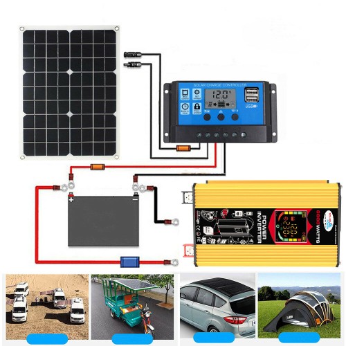 6000W DC 12V To AC 110V/220V Intelligent Screen Solar Power Inverter 18V 18W Solar Panel 30A 12V/24V Solar Converter Kit