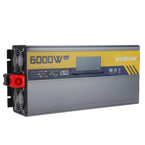 Excellway 1000W-6000W(Peak) Power Inverter 110V 60Hz DC 12V/24V Converter with LCD Display AC Outlets Dual USB Car Charger for Car Home Laptop Truck
