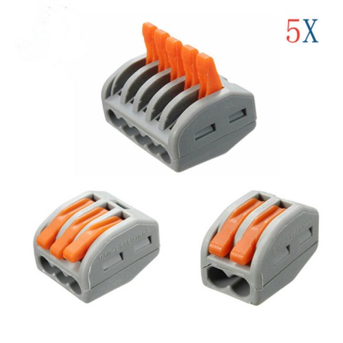 Excellway® ET25 2/3/5 Pins Spring Terminal Block 5Pcs Electric Cable Wire Connector