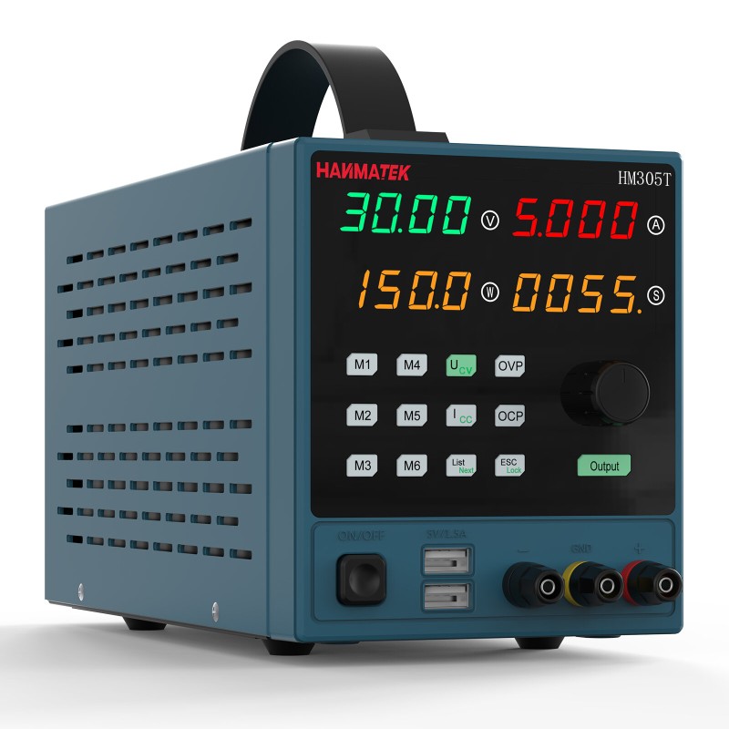 HANMATEK HM305-T Direct Current Stabilized Power Supply 0-30V 0-5A Dual USB Output Programmable Dual-Frequency 4-Digit Display Best for Professionals