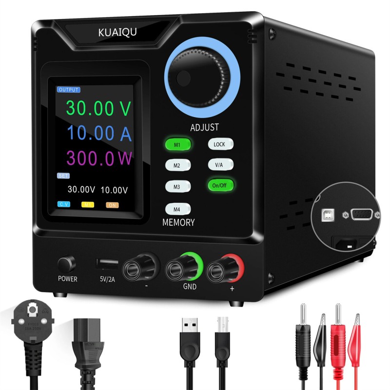 KUAIQU Programmable DC Power Supply Adjustable 305/3010/605/1203 with HD 4-Digit Color Display Precise Encoder Knobs USB Port Smart Cooling Fan