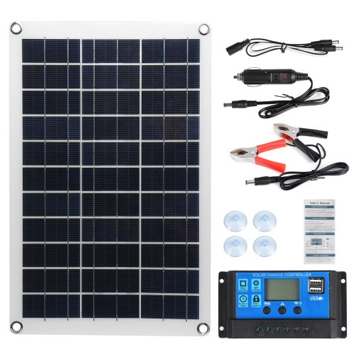 Max 100W Protable Solar Panel Kit Dual DC USB Charger Kit Single Crystal Semi-flexible Solar Power Panel w/ None/10A/30A/60A/100A Solar Controller