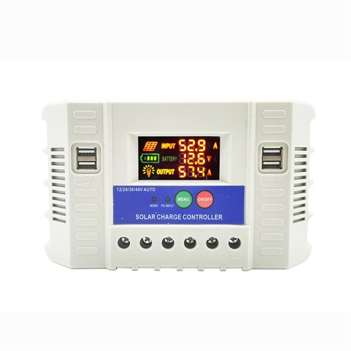 Solar Charge Controller with Versatile 10A/20A/30A Options Multi-color LED Display Built-in Protections Adjustable Voltages for 12V/24V Batteries and Four 5V2A USB Ports for Off-Grid Solar Systems