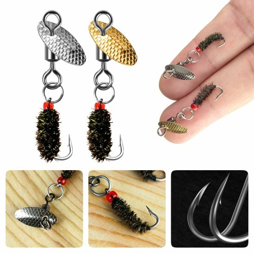 3Pcs Gold & 2Pcs Silver New Fishing Bait Fly Fishing Lure Fishing Spoon Trout Lure Single Hook Swivel Spoon Lure Rotating Sequin Spoon Lure