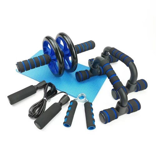 5-in-1 AB Wheel Roller Kit with Push-Up Bar Jump Rope Hand Gripper and Knee Pad Muscle Strength for Gym Home Workout