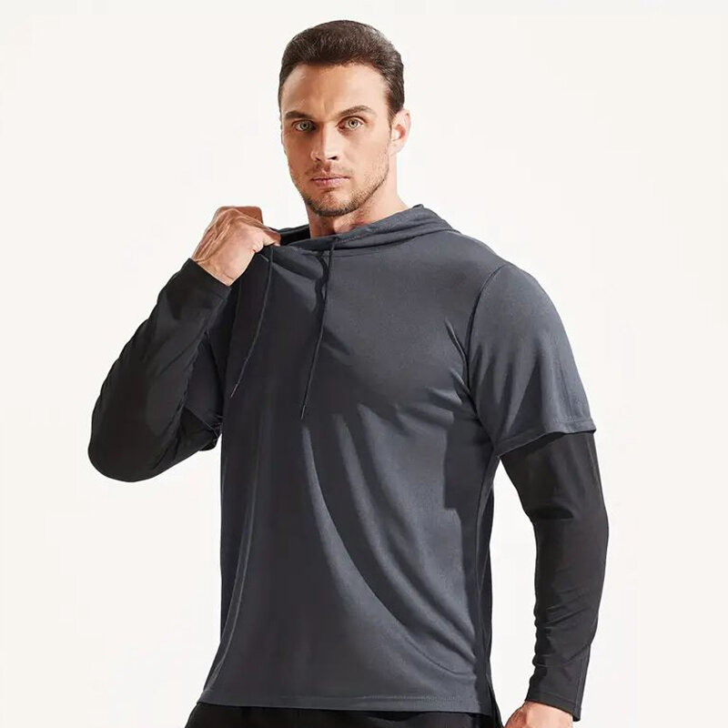 Men's Hooded Fitness Suit Quick-Drying Breathable Sweat-Resistant Loose Activewear for Outdoors Sport Training