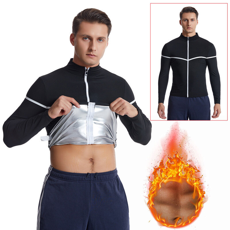 Men's Sweat Sauna Suit Shaper Stretch Breathable Sweat Absorbing Zip Up Sportswear Fitness Vest for Losing Weight Fitness