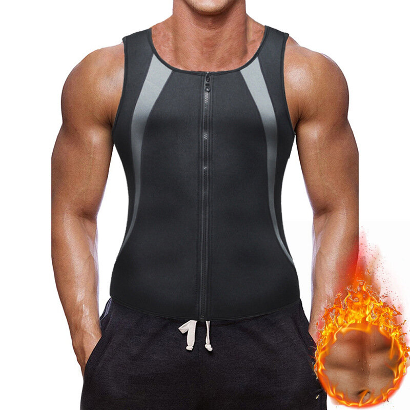 Men's Sweat Sauna Suit Shaper Stretch Breathable Sweat Absorbing Zip Up Sportswear Fitness Vest for Losing Weight Fitness