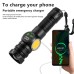 800LM LED COB LCD Screen Digital Display 18650 Flashlight with Battery USB Rechargeable Zoomable Strong Light LED Torch Tail Magnet Cob Side Light Outdoor Camping Lamp