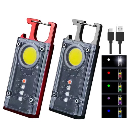 Magnetic COB LED Work Light Portable Keychain Flashlight UV Light Red/Blue Warning Green Light Keychain Light Mini Torch Light