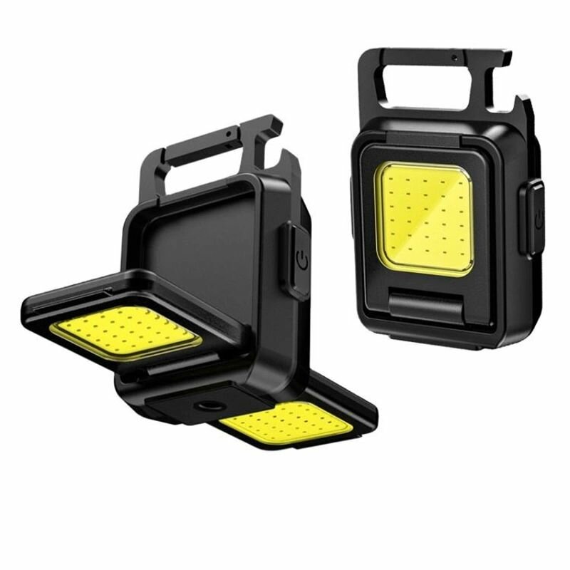 Mini LED Flashlight Keychain Light Double COB Lights  with Magnet Built-in Battery USB Rechargeable Work Lights