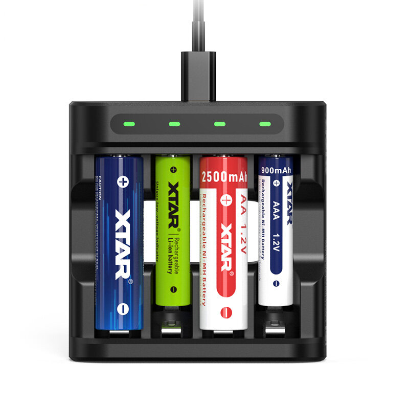 XTAR L4 AAA AA Battery Charger 4 Slots Intelligent LED Indicator Fast Charging USB Flashlight Charger for 1.5V Li-ion / 1.2V lithium NiMH Batteries