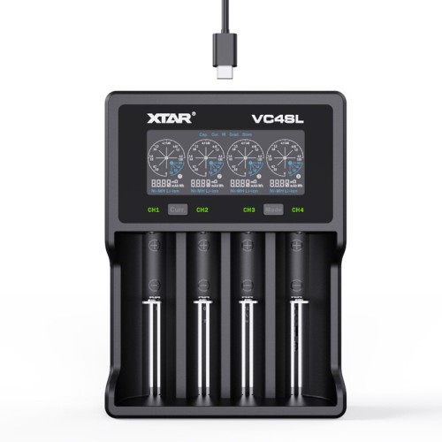 XTAR VC4SL QC3.0 LCD Screen Display 3.6V/3.7V/1.2V Li-ion Battery Charger 4-Slots Type-C Fast Charging Current Optional for 18650/21700 AAA AA Battery