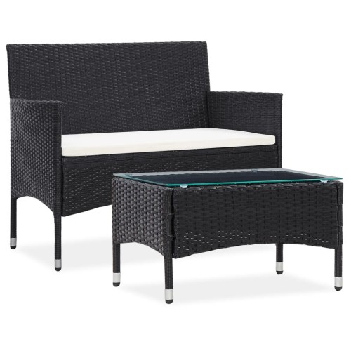 2 Piece Garden Lounge Set with Cushion Poly Rattan Black