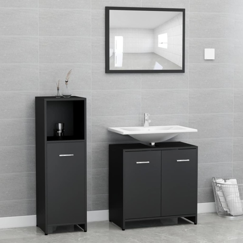 3-piece Bathroom furniture set chipboard black