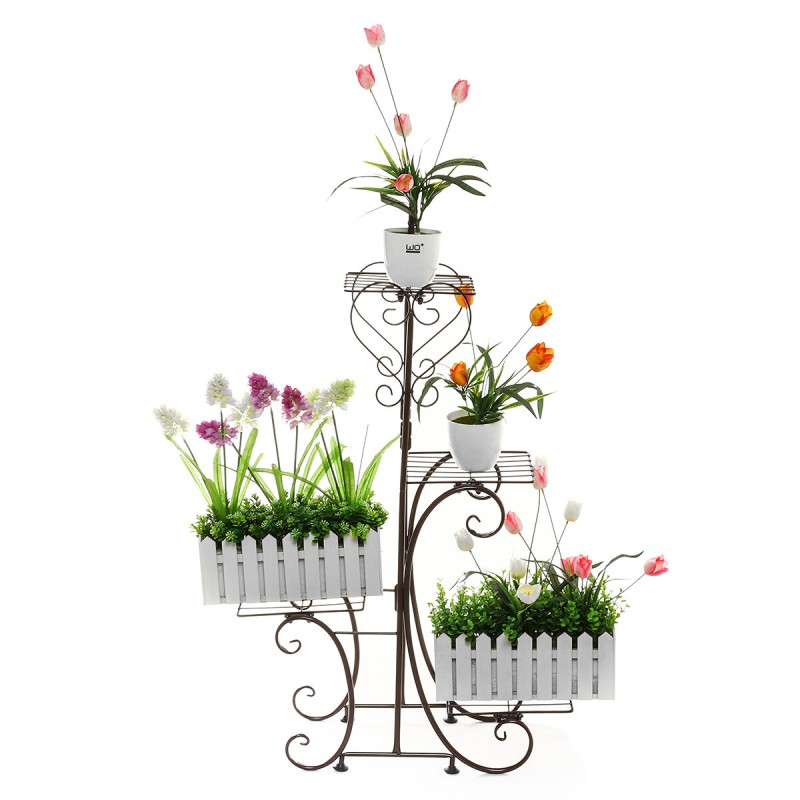 4 Tier Flower Stand Iron Plant Pot Shelf Balcony Floor Stand Garden Home Decor Planter Holder