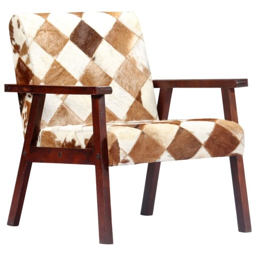 Armchair genuine goat leather white and brown